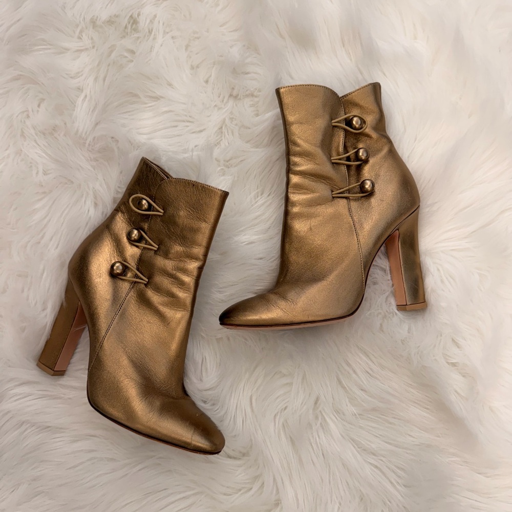 Gianvito Rossi Metallic Gold Leather Ankle Boots